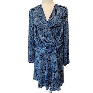 Lauren Ralph Lauren Chiffon Twist Front Dress Sz 10P Blue Black Paisley Career
